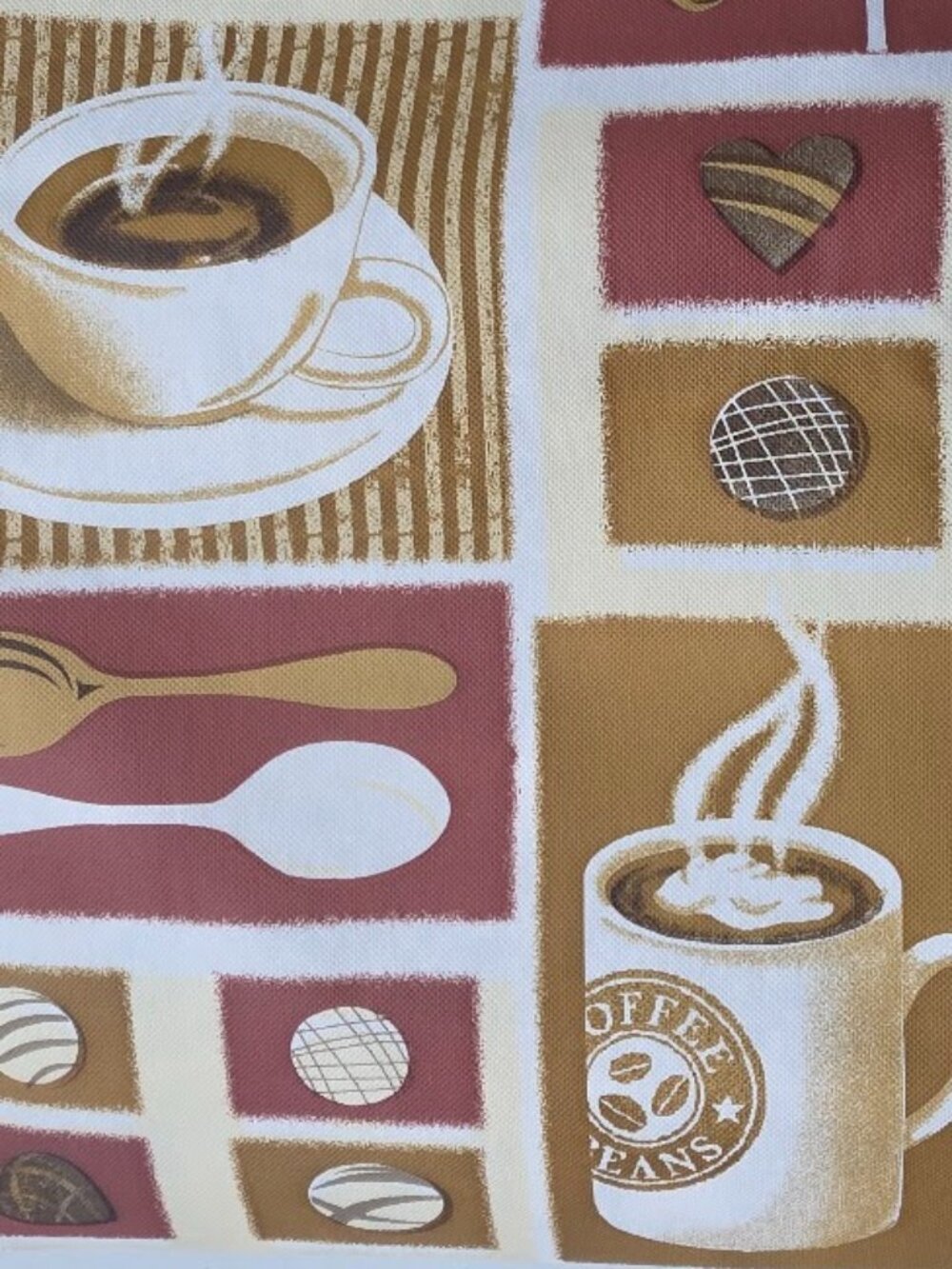 Mainstays Coffee Theme Vinyl Tablecloth. 60" x 102". Rectangle.